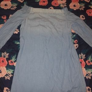 SO brand light jean colored off the shoulder dress